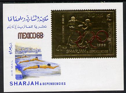 Sharjah 1968 Olympic Games 4r m/sheet (Boxing & Swimming) without gum, Mi BL 46 , stamps on , stamps on  stamps on boxing, stamps on olympics, stamps on sport, stamps on swimming