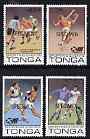 Tonga 1986 Sporting Events perf set of 4 each opt'd SPECIMEN unmounted mint, as SG 947-50, stamps on , stamps on  stamps on sport, stamps on  stamps on field hockey, stamps on  stamps on handball, stamps on  stamps on boxing, stamps on  stamps on football