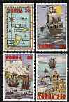 Tonga 1993 Tasman's Discovery of Eua perf set of 4 each opt'd SPECIMEN unmounted mint, as SG 1241-44, stamps on explorers, stamps on ships, stamps on maps, stamps on 