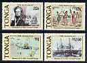 Tonga 1987 150th Anniversary of Dumont D'Urville's Second Voyage perf set of 4 each opt'd SPECIMEN unmounted mint, as SG 962-65, stamps on , stamps on  stamps on explorers, stamps on  stamps on ships, stamps on  stamps on maps, stamps on  stamps on shipwrecks