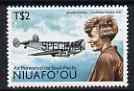 Tonga - Niuafo'ou 1987 Amelia Earhart 2p (from Air Pioneers set) opt'd SPECIMEN unmounted mint, as SG 102, stamps on , stamps on  stamps on aviation, stamps on  stamps on lockheed