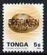 Tonga 1993-95 Green Map Cowrie Shell 5s (from Marine Life def set) optd SPECIMEN, as SG 1220 (1993 imprint date) unmounted mint, stamps on marine life, stamps on shells