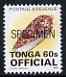 Tonga 1995-96 Princely Cone Shell 60s (from Marine Life def set) opt'd OFFICIAL & SPECIMEN, as SG O253 unmounted mint, stamps on marine life, stamps on shells