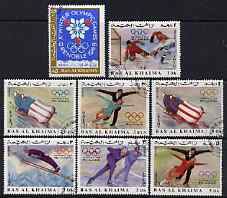 Ras Al Khaima 1968 Grenoble Winter Olympics perf set of 8 cto used, Mi 209-16A*, stamps on , stamps on  stamps on olympics, stamps on  stamps on ice skating, stamps on  stamps on skiing, stamps on  stamps on bobsled, stamps on  stamps on ice hockey