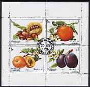 Sharjah 1972 Fruit perf sheetlet containing set of 4 fine cto used, Mi 1220-23, stamps on fruit, stamps on peaches, stamps on plums, stamps on nuts