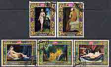 Yemen - Royalist 1970 Paintings of Nudes perf set of 5 cto used, Mi 1094-98A*, stamps on arts, stamps on women, stamps on nudes, stamps on ingres, stamps on velazquez, stamps on boucher, stamps on cranach