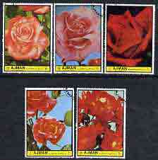 Ajman 1972 Roses #2 perf set of 5 cto used, Mi 1769-73, stamps on flowers, stamps on roses