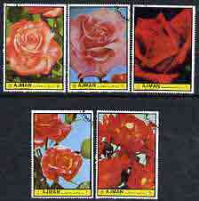 Ajman 1972 Roses #2 perf set of 5 cto used, Mi 1769-73, stamps on , stamps on  stamps on flowers, stamps on  stamps on roses