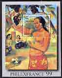 Somalia 1999 'Philexfrance-99' (Nude by Gauguin) perf m/sheet unmounted mint, stamps on arts, stamps on nudes, stamps on gauguin, stamps on stamp exhibitions
