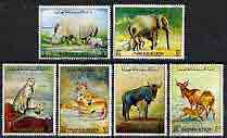 Ajman 1972 Animals perf set of 6 cto used, Mi 1405-10*, stamps on , stamps on  stamps on animals, stamps on  stamps on rhino, stamps on  stamps on lion, stamps on  stamps on cheetah, stamps on  stamps on kongoni, stamps on  stamps on elephant, stamps on  stamps on gnu, stamps on  stamps on cats