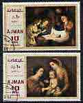 Ajman 1969 Paintings of the Madonna perf set of 2 cto used, Mi 455-56*, stamps on , stamps on  stamps on arts, stamps on  stamps on religion, stamps on  stamps on 