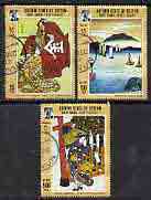 Aden - Kathiri 1967 Japanese Paintings perf set of 3 cto used, Mi 157-59A*, stamps on arts, stamps on renoir, stamps on circus, stamps on dancing, stamps on music