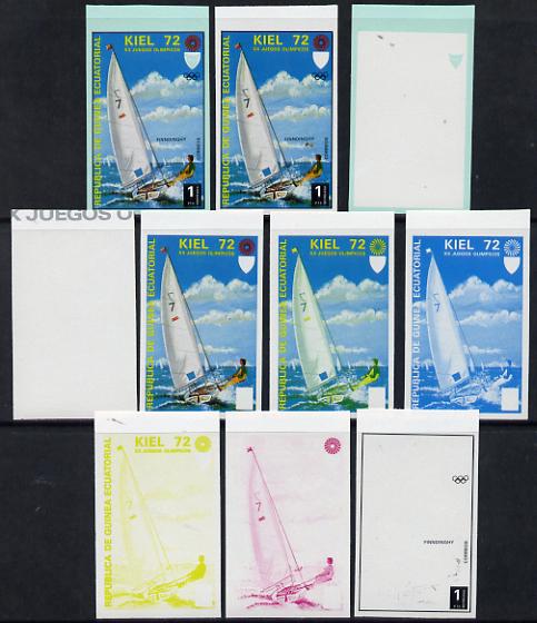 Equatorial Guinea 1972 Munich Olympics (3rd series) 1pt Sailing set of 10 imperf progressive proofs comprising 5 individual colours, plus various composites, a superb and important group unmounted mint (as Mi 98), stamps on , stamps on  stamps on olympics  sport     sailing     yachts