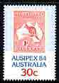 Australia 1984 'Ausipex' International Stamp Exhib 30c unmounted mint, SG 944*, stamps on stamp exhibitions, stamps on stamp on stamp, stamps on maps, stamps on animals, stamps on kangaroos, stamps on stamponstamp