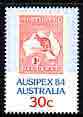 Australia 1984 'Ausipex' International Stamp Exhib 30c unmounted mint, SG 944*, stamps on , stamps on  stamps on stamp exhibitions, stamps on  stamps on stamp on stamp, stamps on  stamps on maps, stamps on  stamps on animals, stamps on  stamps on kangaroos, stamps on  stamps on stamponstamp