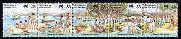 Australia 1988 Bicentenary of Australian Settlement (10th series) First fleet Arrival se-tenant strip of 5 unmounted mint, SG 1105a, stamps on , stamps on  stamps on ships, stamps on  stamps on fish, stamps on  stamps on reptiles, stamps on  stamps on birds, stamps on  stamps on animals, stamps on  stamps on kangaroos, stamps on  stamps on militaria, stamps on  stamps on flags