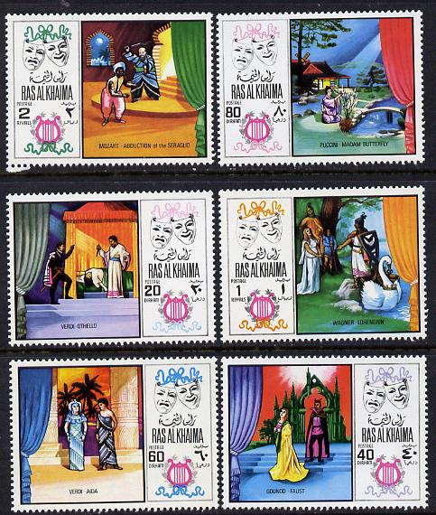 Ras Al Khaima 1969 Scenes from Operas perf set of 6 unmounted mint, Mi 281-86A, stamps on entertainments, stamps on music, stamps on operas, stamps on theatres