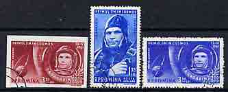 Rumania 1961 World's First Manned Space Flight perf set of 3 cto used, SG 2838-40, stamps on space, stamps on 