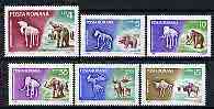 Rumania 1966 Prehistoric Animals perf set of 6 unmounted mint, SG 3421-26*, stamps on dinosaurs, stamps on bison, stamps on bovine, stamps on bears