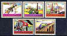 Fujeira 1971 Trains perf set of 5 cto used, Mi 635-39A*, stamps on railways