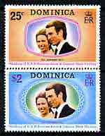 Dominica 1973 Royal Wedding perf set of 2 unmounted mint, SG 394-95, stamps on royalty, stamps on anne & mark