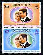 Dominica 1973 Royal Wedding perf set of 2 unmounted mint, SG 394-95, stamps on , stamps on  stamps on royalty, stamps on  stamps on anne & mark