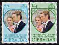 Gibraltar 1973 Royal Wedding perf set of 2 unmounted mint, SG 323-24, stamps on royalty, stamps on anne & mark