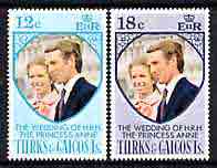 Turks & Caicos Islands 1973 Royal Wedding perf set of 2 unmounted mint, SG 403-404, stamps on , stamps on  stamps on royalty, stamps on  stamps on anne & mark