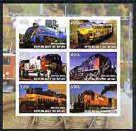 Benin 2004 Locomotives imperf sheetlet containing set of 6 values cto used, stamps on , stamps on  stamps on railways