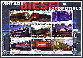 Somalia 2002 Diesel Locomotives #2 perf sheetlet containing set of 9 values cto used, stamps on railways