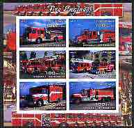 Somalia 2004 Fire Engines imperf sheetlet containing 6 values, fine cto used, stamps on , stamps on  stamps on fire