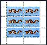 Nagaland 1969 Flying Squirrel 10c complete perf sheetlet of 6 values (from Wildlife definitive set) unmounted mint, stamps on animals, stamps on squirrels