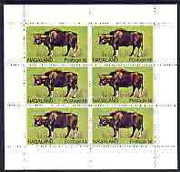 Nagaland 1969 Ox 1c complete perf sheetlet of 6 values (from Wildlife definitive set) unmounted mint, stamps on , stamps on  stamps on animals, stamps on  stamps on oxen, stamps on  stamps on bovine