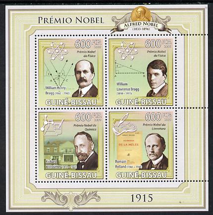 Guinea - Bissau 2009 Nobel Prize Winners - 1915 perf sheetlet containing 4 values unmounted mint, stamps on personalities, stamps on nobel, stamps on science, stamps on physics, stamps on literature