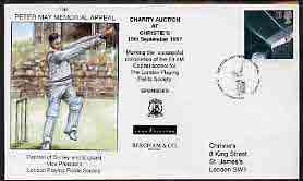 Great Britain 1997 illustrated cover for Peter May Charity Auction with special Cricket cancel, stamps on sport, stamps on cricket