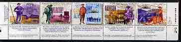 Canada 1996 Centenary of Yukon Gold Rush perf strip of 5 unmounted mint, SG 1685a (Sheetlet containing two strips available price x 2), stamps on mining, stamps on gold, stamps on police