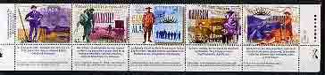 Canada 1996 Centenary of Yukon Gold Rush perf strip of 5 unmounted mint, SG 1685a (Sheetlet containing two strips available price x 2), stamps on , stamps on  stamps on mining, stamps on  stamps on gold, stamps on  stamps on police