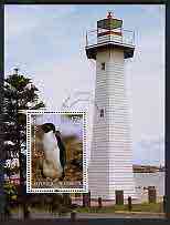 Djibouti 2004 Penguins #4 (Lighthouse in background) perf m/sheet, fine cto used, stamps on lighthouses, stamps on birds, stamps on penguins, stamps on polar