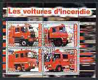 Congo 2003 Fire Engines #2 perf sheetlet containing 4 values cto used, stamps on , stamps on  stamps on fire