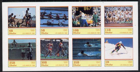 Dhufar 1984 Los Angeles Olympics complete imperf set of 8 values unmounted mint, stamps on , stamps on  stamps on sport   olympics    steeplechase    rowing    shot    running    handball    swimming    skiing