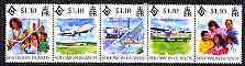 Solomon Islands 1994 International Year of the Family perf strip of 5 unmounted mint, SG 806a, stamps on aviation, stamps on boeing, stamps on de havilland, stamps on airfields, stamps on tourism