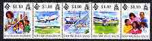 Solomon Islands 1994 International Year of the Family perf strip of 5 unmounted mint, SG 806a, stamps on , stamps on  stamps on aviation, stamps on  stamps on boeing, stamps on  stamps on de havilland, stamps on  stamps on airfields, stamps on  stamps on tourism