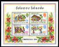 Solomon Islands 1991 Christmas perf m/sheet containing set of 4 unmounted mint, SG MS707, stamps on , stamps on  stamps on christmas, stamps on  stamps on cricket