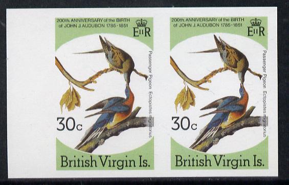 British Virgin Islands 1985 John Audubon Birds 30c Passenger Pigeon imperf pair (as SG 589) unmounted mint, stamps on audubon, stamps on birds, stamps on pigeons