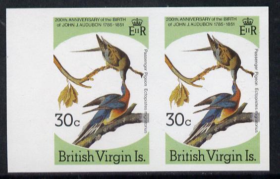 British Virgin Islands 1985 John Audubon Birds 30c Passenger Pigeon imperf pair (as SG 589) unmounted mint, stamps on , stamps on  stamps on audubon, stamps on birds, stamps on pigeons