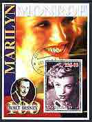 Uzbekistan 2002 Marilyn Monroe & Walt Disney Centenary #03 perf m/sheet, fine cto used, stamps on films, stamps on cinema, stamps on entertainments, stamps on music, stamps on personalities, stamps on marilyn monroe, stamps on disney