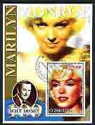 Uzbekistan 2002 Marilyn Monroe & Walt Disney Centenary #04 perf m/sheet, fine cto used, stamps on films, stamps on cinema, stamps on entertainments, stamps on music, stamps on personalities, stamps on marilyn monroe, stamps on disney