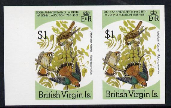 British Virgin Islands 1985 John Audubon Birds $1 American Kestrel imperf pair unmounted mint (as SG 591), stamps on audubon    birds     birds of prey
