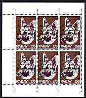 Pabay 1970 Dogs 2s6d (Alsation) complete perf sheetlet of 6 each optd 5th Anniversary of Death of Sir Winston Churchill unmounted mint, stamps on dogs, stamps on  gsd , stamps on churchill