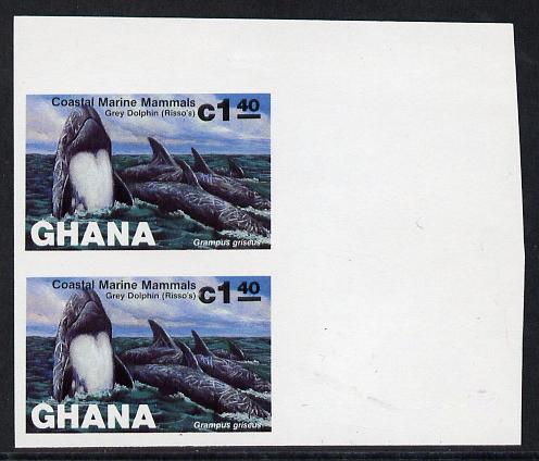 Ghana 1983 Marine Mammals 1c40 (Risso's Dolphin) imperf pair unmounted mint as SG 1033, stamps on , stamps on  stamps on animals, stamps on marine life, stamps on whales